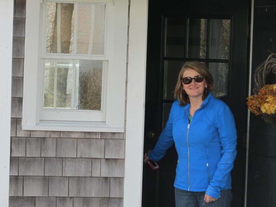 Mary leaving our cottage at Fort Hill on Friday.