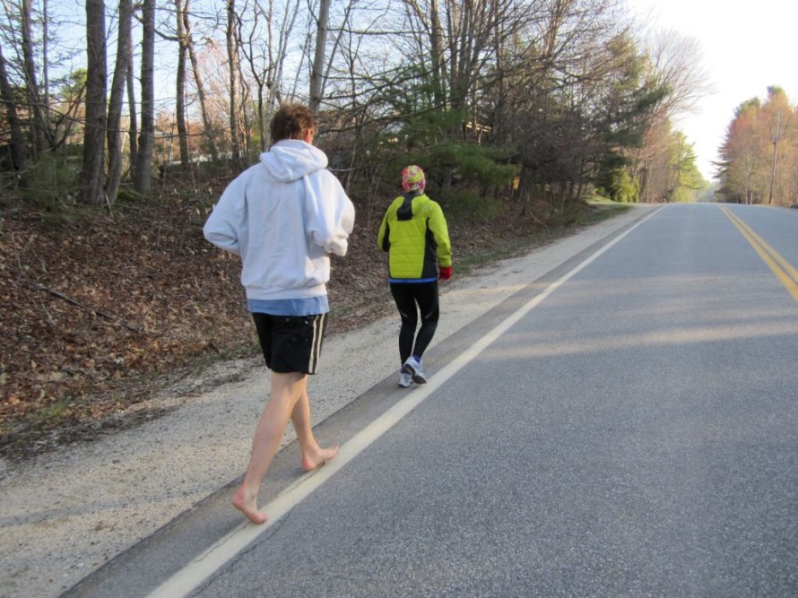 Mary and Mark running along Route 9.