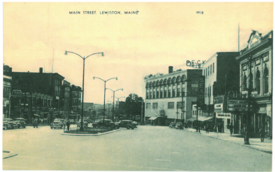 Postcard of Main Street in Lewiston, circa 1940s.