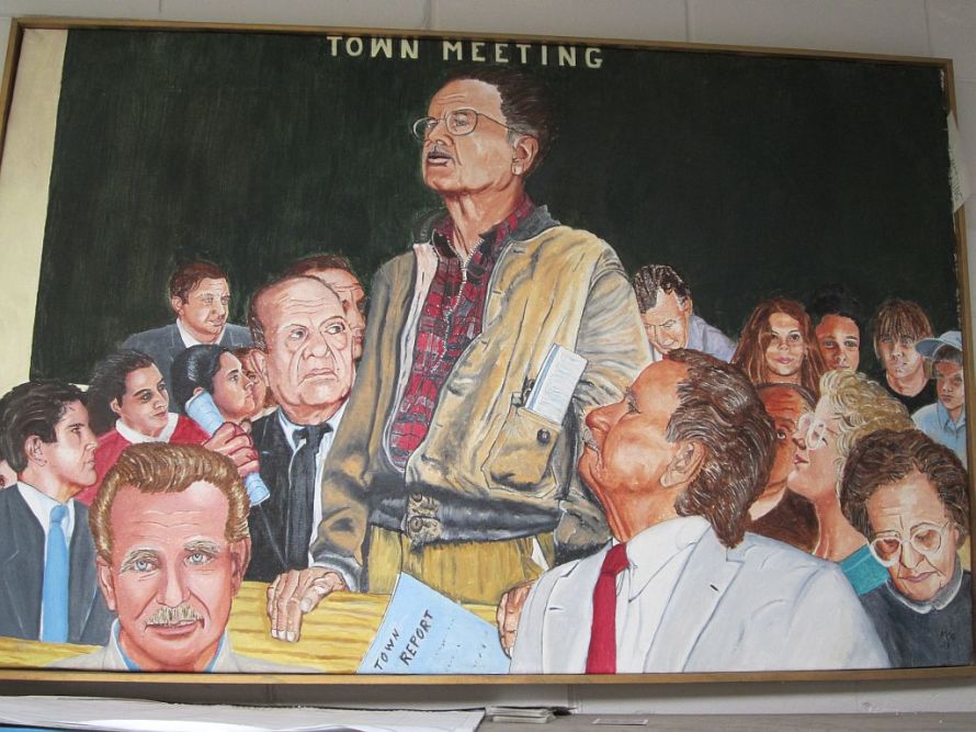 Town meetings were a form of local democracy that worked—because people turned out. (Frank Gross painting)